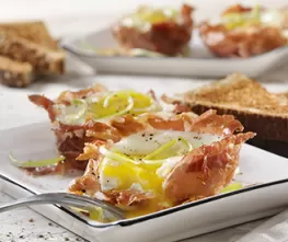 Ham & Egg Cups with Spicy Sriracha Sauce