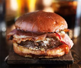 Creamy Horseradish French Dip Bacon & Onion Stack Burger