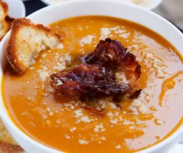 Maple Chipotle Squash Soup with Candied Bacon