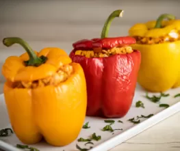 Chickpea, Feta, and Herb-Stuffed Peppers
