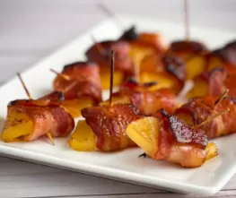 Maple Chipotle Glazed Pineapple Bacon Bites