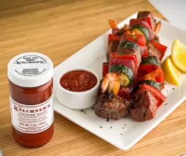 Grilled Surf & Turf Skewers with Cocktail Sauce Butter